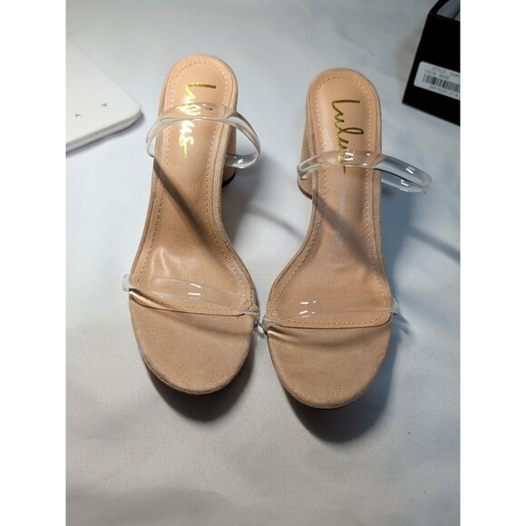 Women's Lulus Nude Color Dakyana Chunky Heels Sandals Toe Straps  Size 8 1/2 - Picture 6 of 7